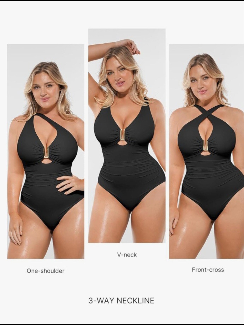 SLIMMING Black 3-Way Neckline One-Piece Swimsuit - Convertible Styling